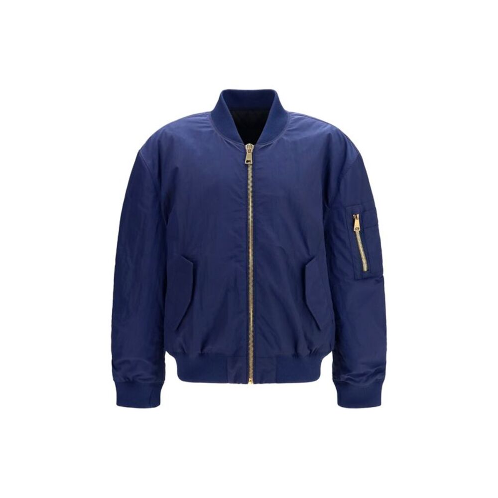 Balmain Men Nylon Bomber Jacket With Embroidered Back Logo